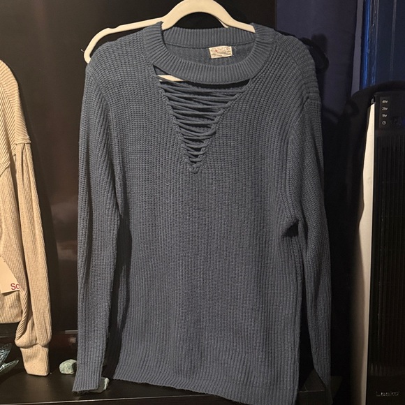Blue Knit Sweater with Cutout Design - Picture 1 of 1